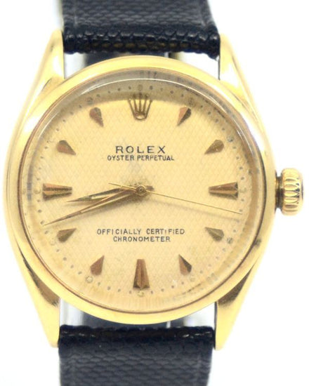 Rolex Oyster Perpetual "Bubbleback" 34MM Waffle Champagne Dial Aftermarket Leather Strap (6284)