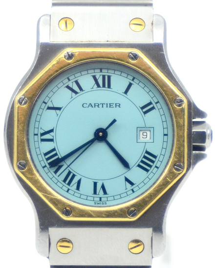 Cartier Santos Octagon 30MM Aftermarket Turquoise Dial Two-Tone Bracelet (2966)