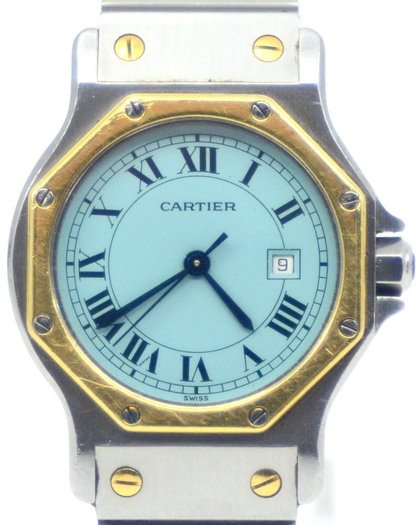 Cartier Santos Octagon 30MM Aftermarket Turquoise Dial Two-Tone Bracelet (2966)