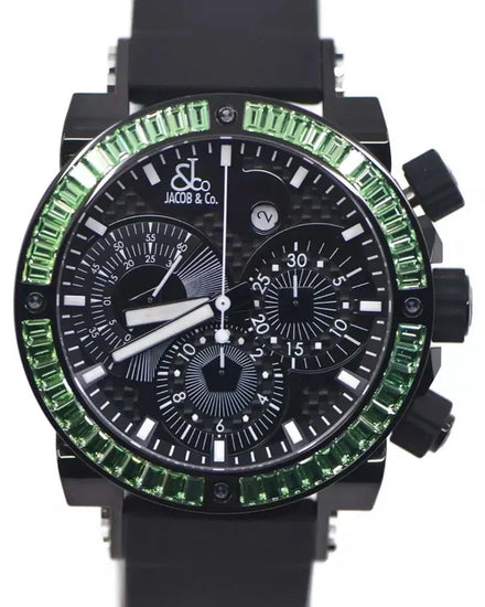 Jacob & Co. Epic II Chronograph 46MM Carbon Fiber Dial Rubber Strap (EPIC2PVDGRBW)