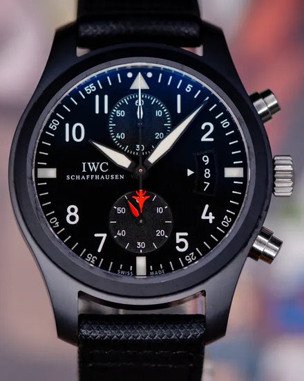 IWC Schaffhausen Pilot Chronograph "Top Gun" 46MM Black Dial Textile Strap (IW388001)