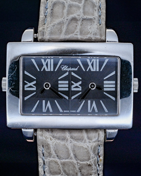 Chopard Dual Time 35MM Quartz Grey Dial Leather Strap (12/7441)