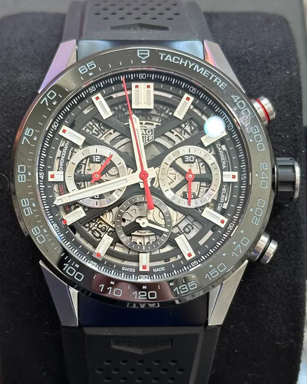 TAG Heuer Carrera 45MM Skeleton Dial Rubber Strap (CBG2A10)