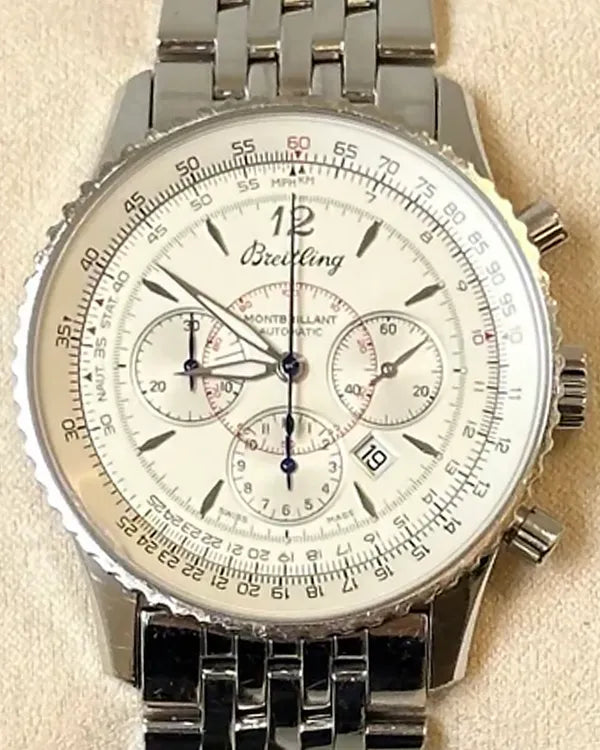 Breitling Montbrillant Navitimer Chronograph 38MM Silver Dial Steel Bracelet (A41370)