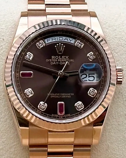 Rolex Day-Date 36MM Chocolate Dial Rose Gold President Bracelet (118235)