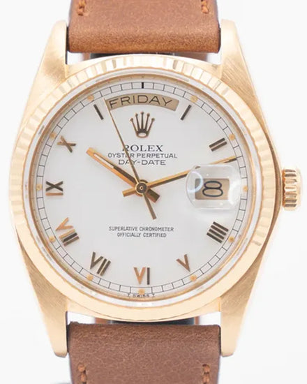 Rolex Day-Date 36MM White Dial Aftermarket Leather Strap (18038)