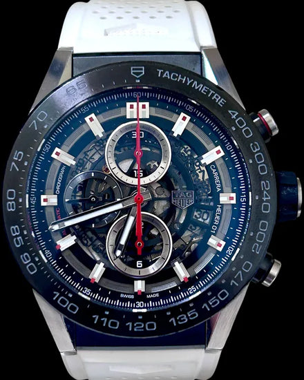 No Reserve - 2017 Tag Heuer Carrera Calibre HEUER 01 45MM Skeleton Dial Rubber Strap (CAR2A1Z)