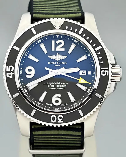 No Reserve - 2020 Breitling Superocean "Outerknown" 44MM Green Dial Textile Strap (A17367A11L1W1)