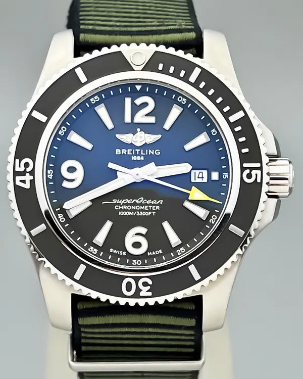 No Reserve - 2020 Breitling Superocean "Outerknown" 44MM Green Dial Textile Strap (A17367A11L1W1)