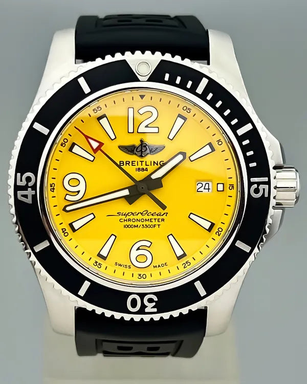 No Reserve - 2021 Breitling Superocean 44MM Yellow Dial Rubber Strap (A17367)
