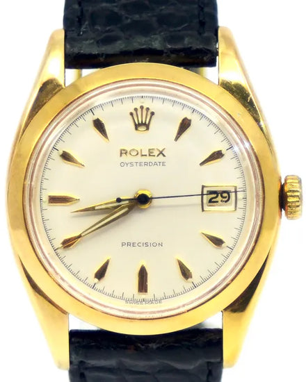 Rolex Oyster Precision 34MM Silver Dial Leather Strap (6494)