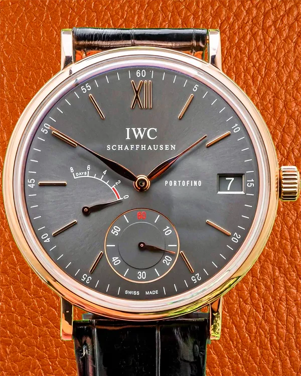 IWC Schaffhausen Portofino Hand-Wound Eight Days 45MM Grey Dial Leather Strap (IW510104)