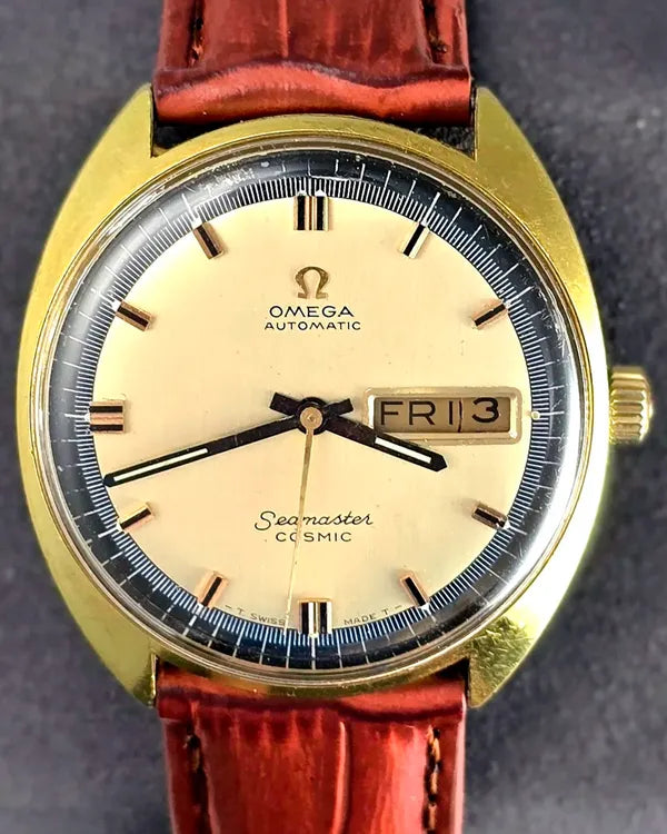 No Reserve - Omega Seamaster Cosmic 35MM Champagne Dial Leather Strap (166.036)