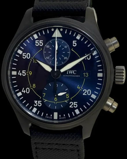No Reserve - 2021 IWC Schaffhausen Pilot Chronograph "Blue Angels" 44.5MM Blue Dial Textile Strap (IW389008)