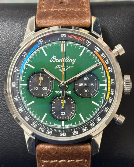 2023 Breitling Top Time "Ford Mustang Capsule" 42MM Green Dial Leather Strap (A25310)