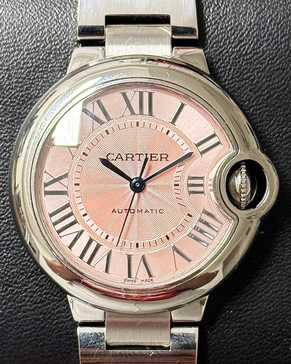2022 Cartier Ballon Bleu 33MM Pink Dial Steel Bracelet (W6920100)