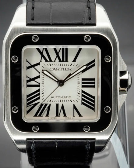 2012 Cartier Santos 100 XL 38MM Silver Dial Leather Strap (2656)