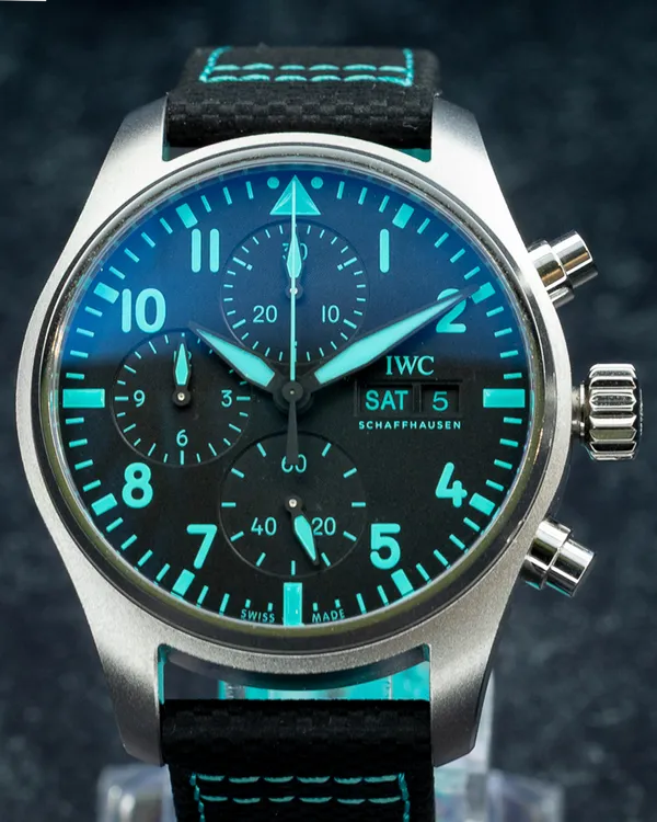 2025 IWC Schaffhausen Pilot Chronograph "Mercedes AMG Petronas F1 Team" 41MM Black Dial Textile Strap (IW388108)
