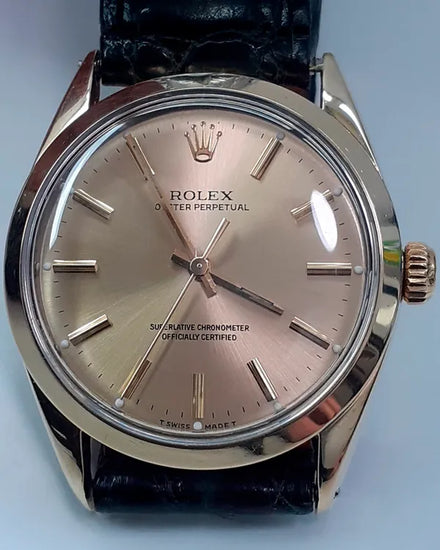 Rolex Oyster Perpetual 34MM Champagne Dial Aftermarket Leather Strap (1024)