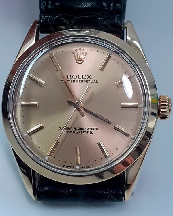 Rolex Oyster Perpetual 34MM Champagne Dial Aftermarket Leather Strap (1024)