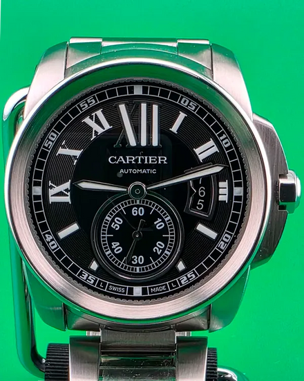 2018 Cartier Calibre de Cartier 42MM Black Dial Steel Bracelet (W7100016)