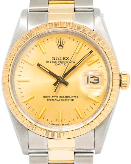 1986 (9.2 Mill. Serial) Rolex Oyster Perpetual Date 34MM Champagne Dial Two-Tone Oyster Bracelet (15053)