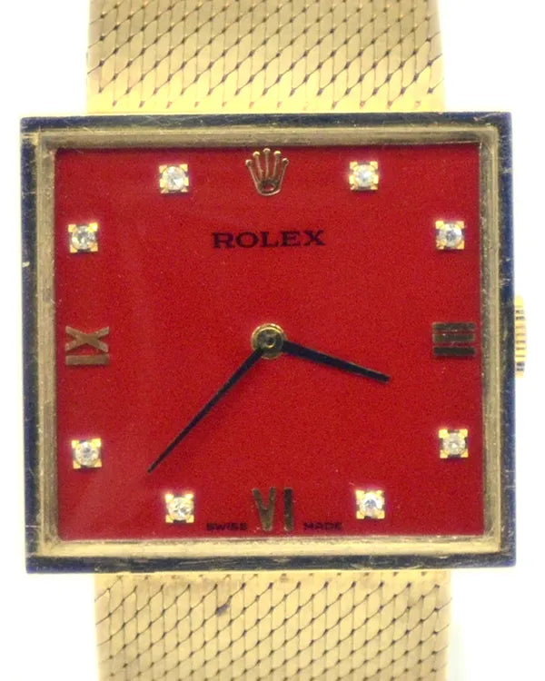 1952 (740k Serial) Rolex Cellini Vintage 26MM Aftermarket Red Dial Yellow Gold Bracelet (Cal. 1600)