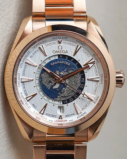 2020 Omega Seamaster Aqua Terra Worldtimer 43MM Silver Dial Rose Gold Bracelet (220.50.43.22.02.001)