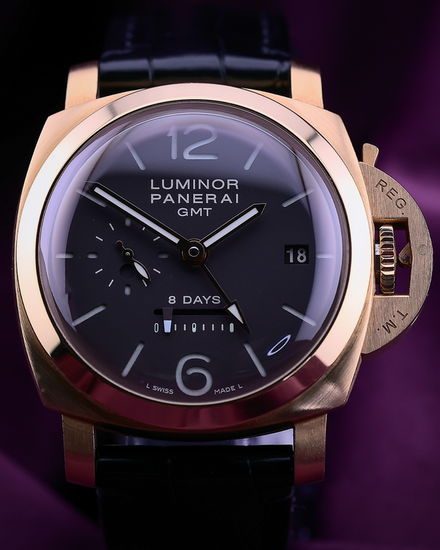 Panerai Luminor 1950 8 Days GMT 44MM Brown Dial Leather Strap (PAM00289)