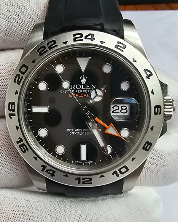 (Albert) 2013 Rolex Explorer II 42MM Black Dial Aftermarket Rubber Strap (216570)