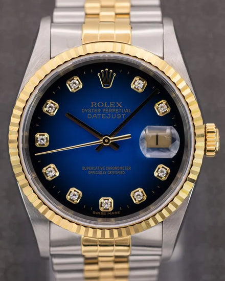 2000 (P Serial) Rolex Datejust 36MM Blue Vignette Dial Two-Tone Jubilee Bracelet (16233)