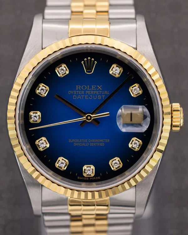 2000 (P Serial) Rolex Datejust 36MM Blue Vignette Dial Two-Tone Jubilee Bracelet (16233)