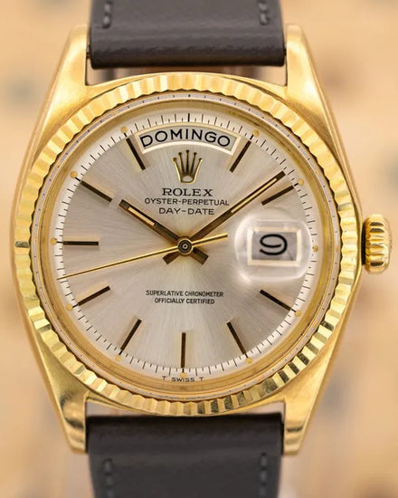 1973 (3.2 Mill. Serial) Rolex Day-Date 36MM Silver Dial Aftermarket Leather Strap (1803)