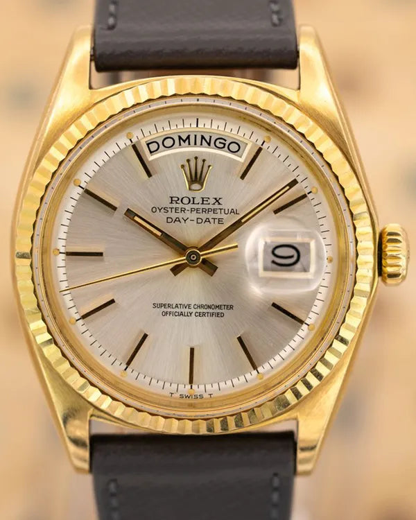 1973 (3.2 Mill. Serial) Rolex Day-Date 36MM Silver Dial Aftermarket Leather Strap (1803)