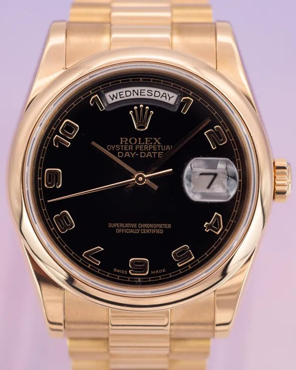 2008 Rolex Day-Date 36MM Black Dial Rose Gold President Bracelet (118205)