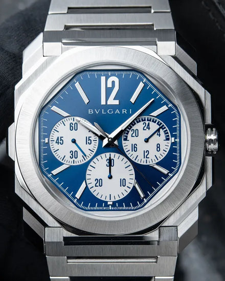 2021 Bvlgari Octo Finissimo Chronograph GMT 43MM Blue Dial Steel Bracelet (103467)