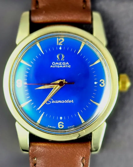 No Reserve - Omega Seamaster 34MM Blue Dial Aftermarket Leather Strap (2846)