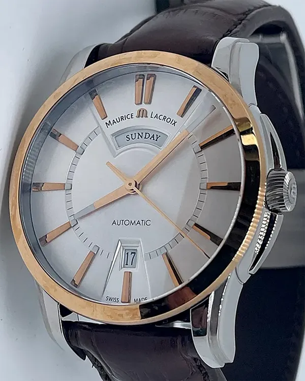 2017 Maurice Lacroix Pontos Day & Date 40MM Silver Dial Leather Strap (PT6158-PS101-13E)