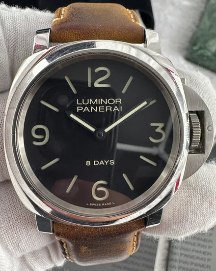 2016 Panerai Luminor Base 8 Days 44MM Black Dial Aftermarket Leather Strap (PAM00560)