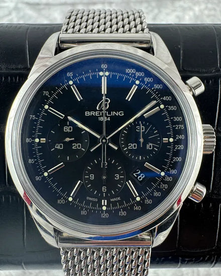 Breitling Transocean Chronograph 43MM Black Dial Steel Bracelet (AB0152)