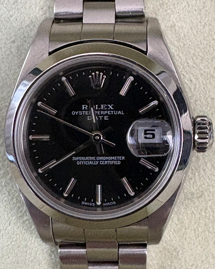 2007 Rolex Oyster Perpetual Lady Date 26MM Black Dial Oyster Bracelet (79160)