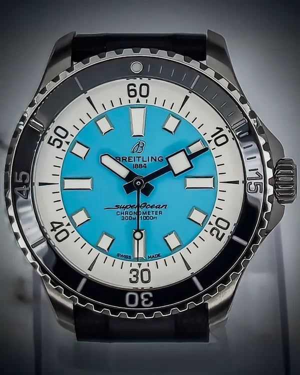 No Reserve - Breitling Superocean 44MM Tiffany Blue Dial Rubber Strap (A17376)
