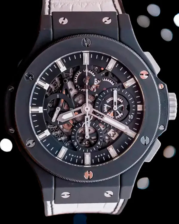 2017 Hublot Big Bang Aero Bang "Black Magic" 44MM Skeleton Dial Leather Strap (311.CI.1170.GR)