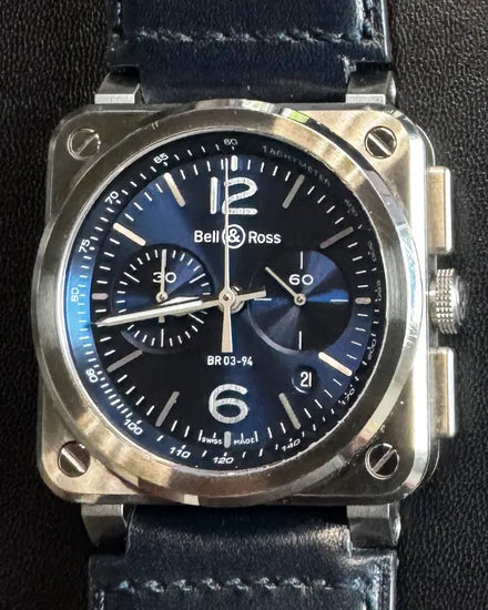 2020 Bell & Ross BR 03 Chrono Blue Steel 42MM Blue Dial Leather Strap (BR03-94)