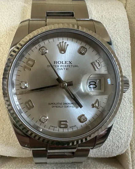 2015 Rolex Oyster Perpetual Date 34MM Silver Dial Oyster Bracelet (115234)