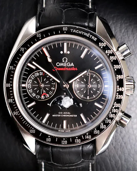 Omega Speedmaster Moonphase 44.25MM Black Dial Leather Strap (304.33.44.52.01.001)