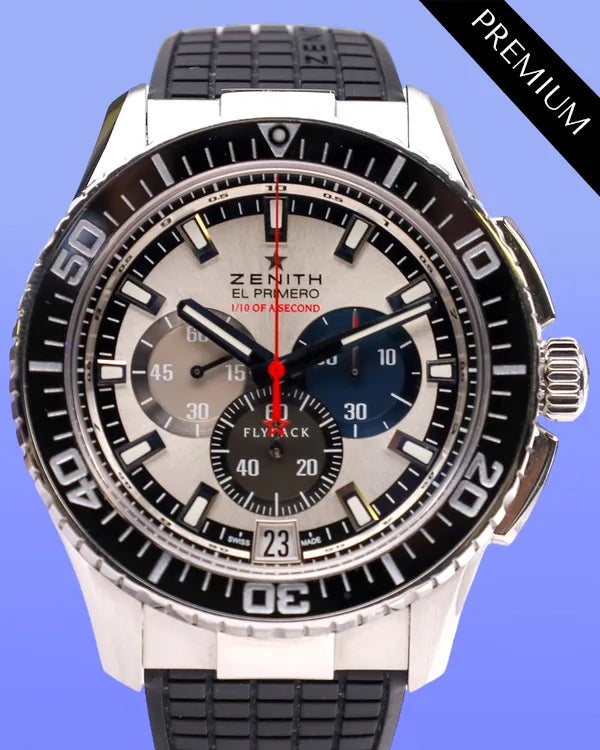 2021 Zenith El Primero Stratos Flyback 45.5MM Silver Dial Rubber Strap (03.2062.4057)