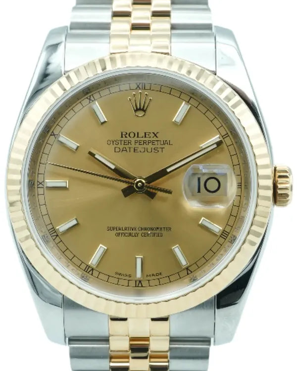 2013 Rolex Datejust 36MM Champagne Dial Two-Tone Super Jubilee Bracelet (116233)