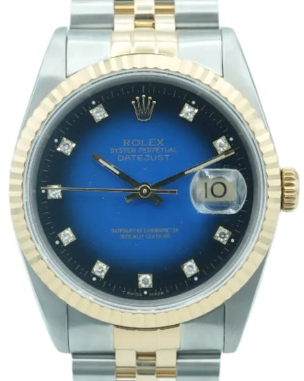 1994 Rolex Datejust 36MM Blue "Vignette" Dial Two-Tone Jubilee Bracelet (16233)