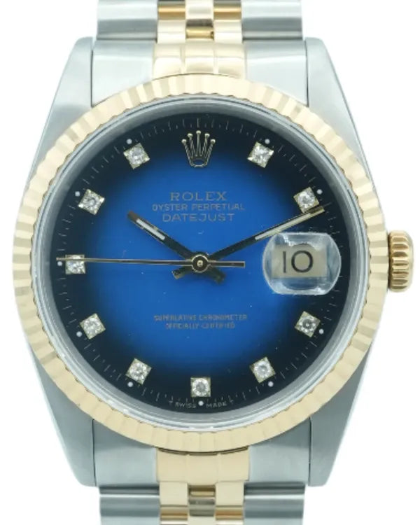 1994 Rolex Datejust 36MM Blue "Vignette" Dial Two-Tone Jubilee Bracelet (16233)